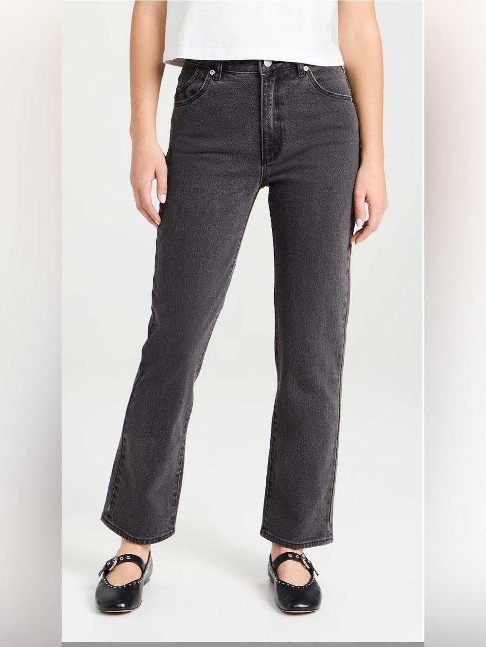 Rollas Original High Rise Straight Jeans Black Wash Size 27 Minimalist Classic